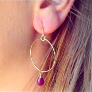 Ruby Gemstone + Gold Circle Hoop Earrings